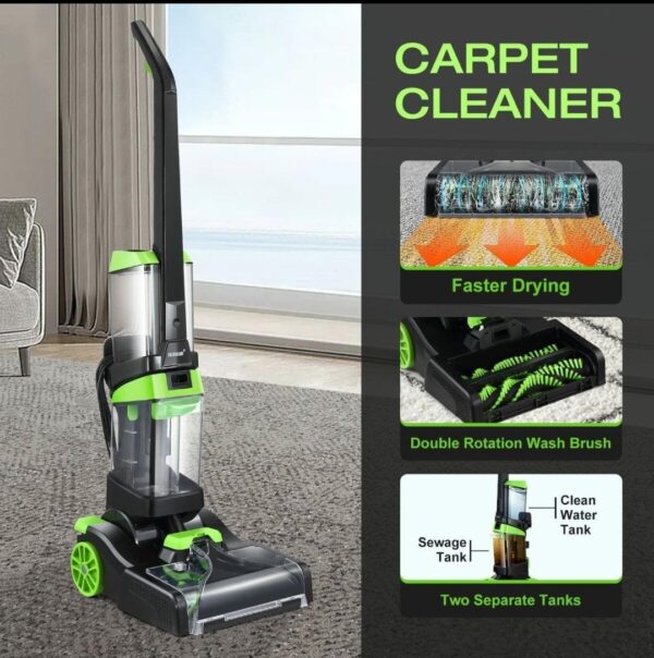 Hoffmans 3 in 1 Carpet Cleaner with 2 Separate Tanks (2.1L Clean Water Tank + 1.6L Waste/Dirty Tank) Faster Drying with Heat Water Dust Tank HM-8807 - Image 2
