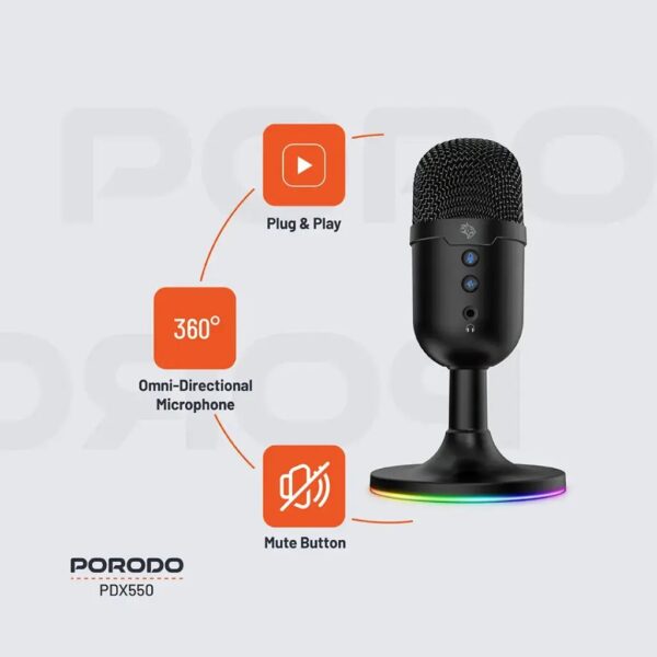 Porodo omni directional USB Microphone for conference, podcasts and streaming - Image 2
