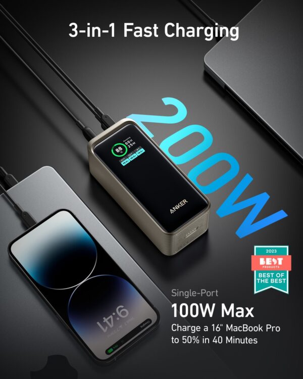 Anker 20,000mah Power Bank 200W with Smart Display - Image 3
