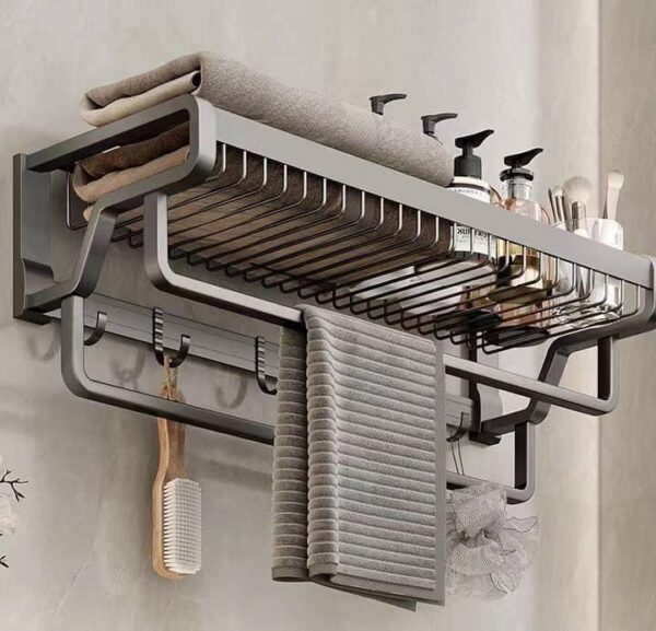 Bathroom Towel Rack Organizer - Wall Mounted