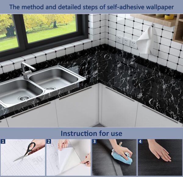 1 Roll Black And White Marble Wallpaper Sticker Peel And Stick Waterproof Marble Self Adhesive 60cm Wide, 100cm Long - Image 4