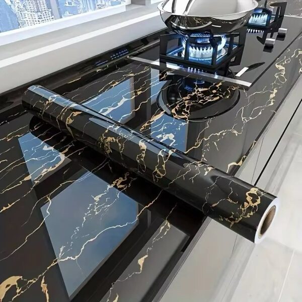 1 Roll Black And White Marble Wallpaper Sticker Peel And Stick Waterproof Marble Self Adhesive 60cm Wide, 100cm Long - Image 2