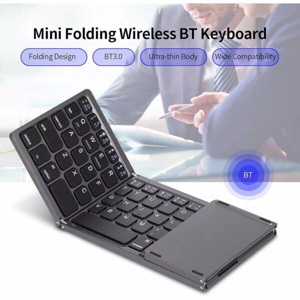 B033 Foldable Bluetooth Keyboard with Touchpad - Image 11
