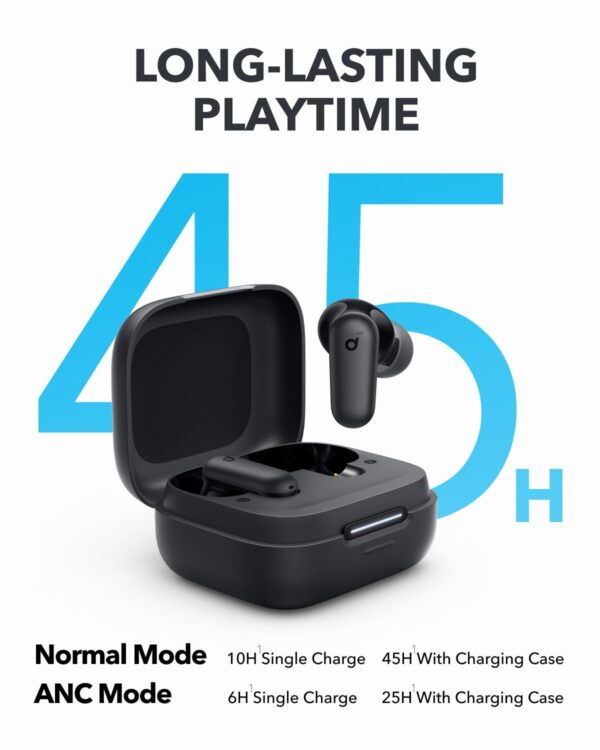 Soundcore by Anker R50i NC Wireless Bluetooth Earphones, Powerful and Smart Noise Cancelling, Powerful Bass, 45 Hours Playtime, 2-in-1 Case and Phone Stand, IP54, Bluetooth 5.4 - Image 2