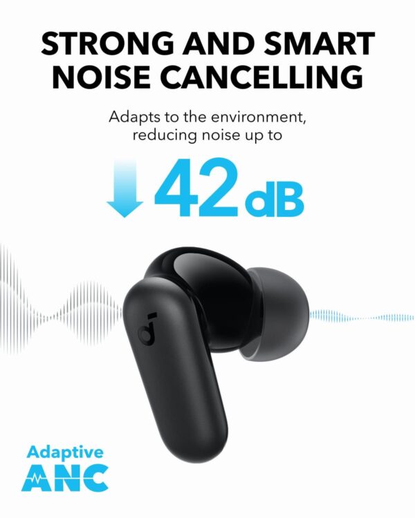 Soundcore by Anker R50i NC Wireless Bluetooth Earphones, Powerful and Smart Noise Cancelling, Powerful Bass, 45 Hours Playtime, 2-in-1 Case and Phone Stand, IP54, Bluetooth 5.4 - Image 3
