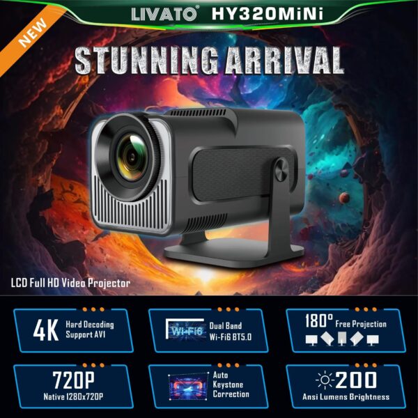 HY320 4k mini portable smart projector 30-150 inch Screen Display - Image 2