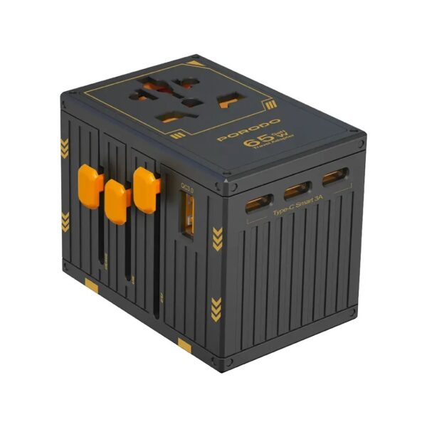 Porodo 65W Travel Adapter / 5 Port Travel Block Universal Charger for over 150 Countries