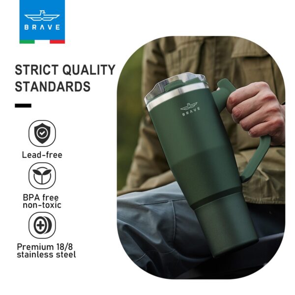 Brave TempGuard 40oz (1200ml) Stainless Steel Thermal Tumbler with straw –Vacuum Insulated travel mug - Green - Image 3