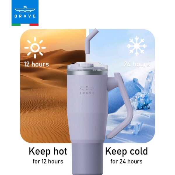 Brave TempGuard 32oz (1200ml) Stainless Steel Thermal Tumbler with straw –Vacuum Insulated travel mug - Purple - Image 4