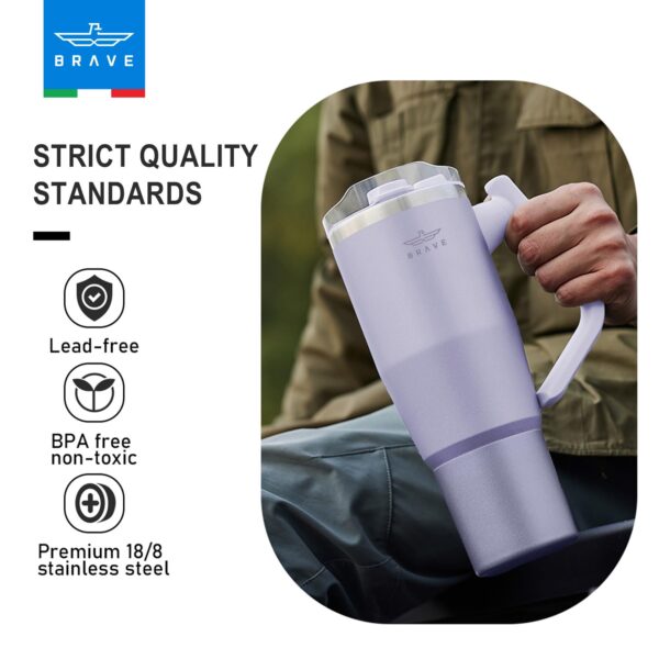 Brave TempGuard 32oz (950ml) Stainless Steel Thermal Tumbler with straw –Vacuum Insulated travel mug - Purple - Image 3