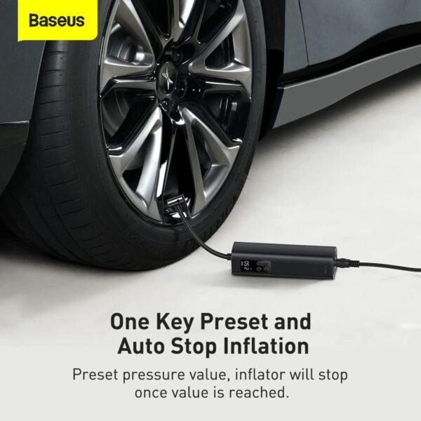 Baseus Super Mini Inflator Pump Air Compressor Portable Hand-Held Auto Tire Pump 4 Tires in 25 Minutes - Black - Image 3