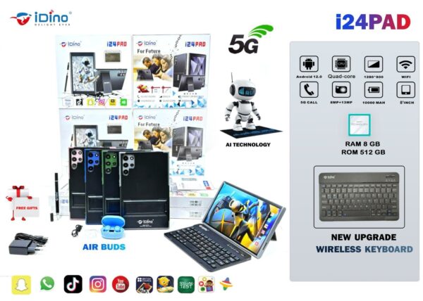idino i24 PC Android Tablet 8GB RAM, 512GB ROM with Wireless Keyboard