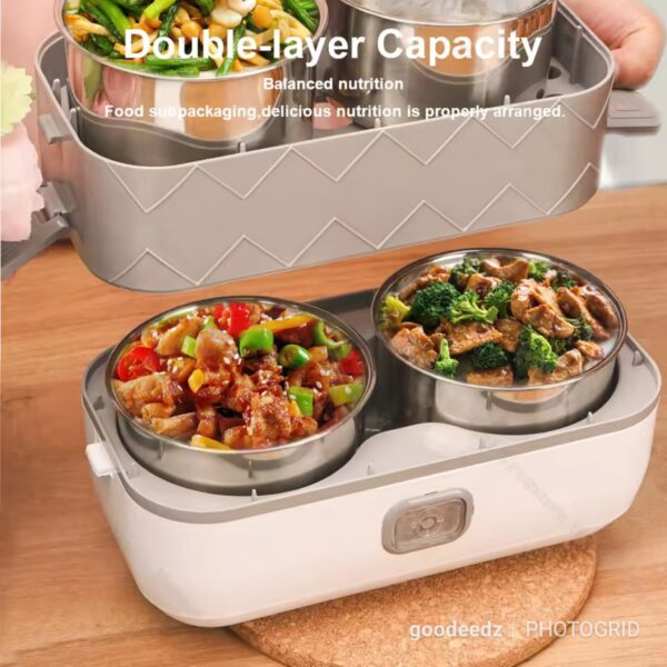 Electric Lunch Box, 2-Layer Rice Cooker with Stainless Steel Liners, Portable Electric Steamer, Food Warmer for Home, Office, Picnic - Image 2
