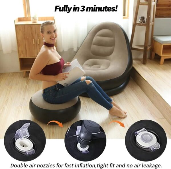 Inflatable Deluxe Lounge Lounger Chair With Ottoman Foot stool Seat Relax Couch Grey with Free Pump - Image 3