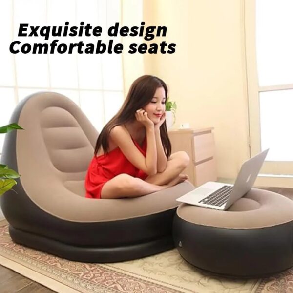 Inflatable Deluxe Lounge Lounger Chair With Ottoman Foot stool Seat Relax Couch Grey with Free Pump - Image 4