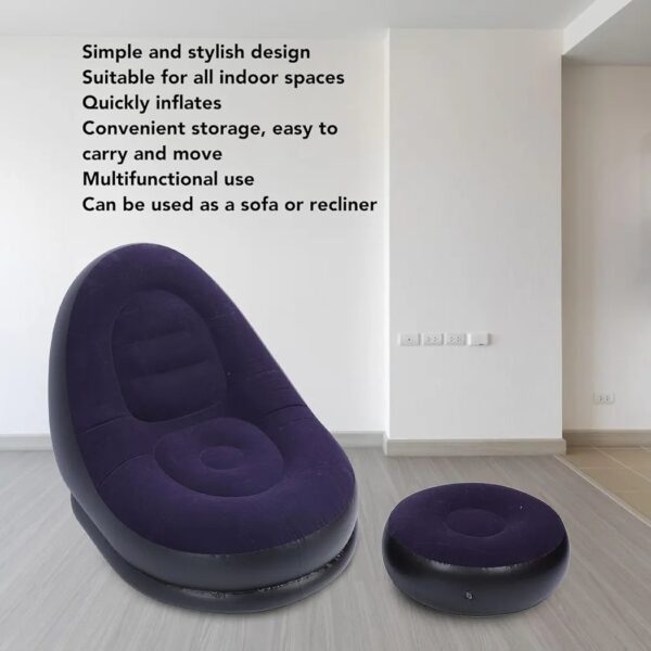 Inflatable Deluxe Lounge Camping Chair With Ottoman Foot stool Seat Relax Couch Navy Blue with Free Pump - Image 3