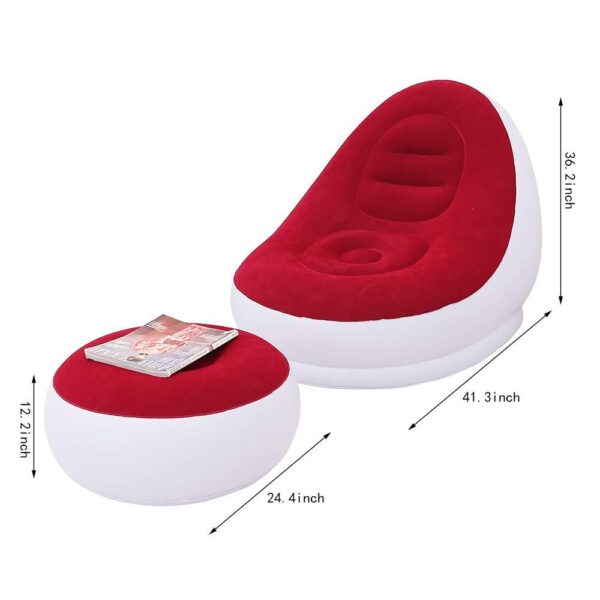 Inflatable Deluxe Lounge Lounger Chair With Ottoman Foot stool Seat Relax Couch Red with Free Pump - Image 3