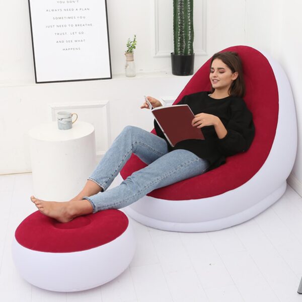 Inflatable Deluxe Lounge Lounger Chair With Ottoman Foot stool Seat Relax Couch Red with Free Pump