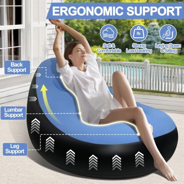 Inflatable Deluxe Lounge Lounger Chair With Ottoman Foot stool Seat Relax Couch Light Blue - Image 5