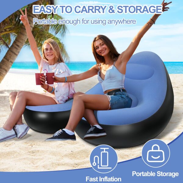 Inflatable Deluxe Lounge Lounger Chair With Ottoman Foot stool Seat Relax Couch Light Blue - Image 4
