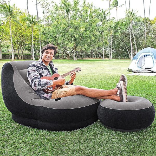 Intex Vinyl Ultra Lounge Chair And Ottoman, 68564Np, Multi-Colour Indoor, Outdoor, Camping Inflatable Sofa Chair