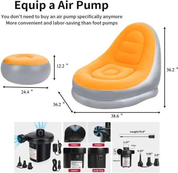 Inflatable Deluxe Lounge Lounger Chair With Ottoman Foot stool Seat Relax Couch - Image 6