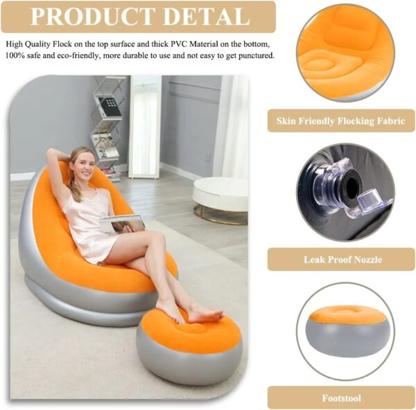 Inflatable Deluxe Lounge Lounger Chair With Ottoman Foot stool Seat Relax Couch - Image 2