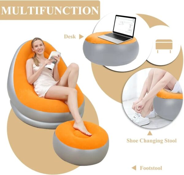 Inflatable Deluxe Lounge Lounger Chair With Ottoman Foot stool Seat Relax Couch - Image 4