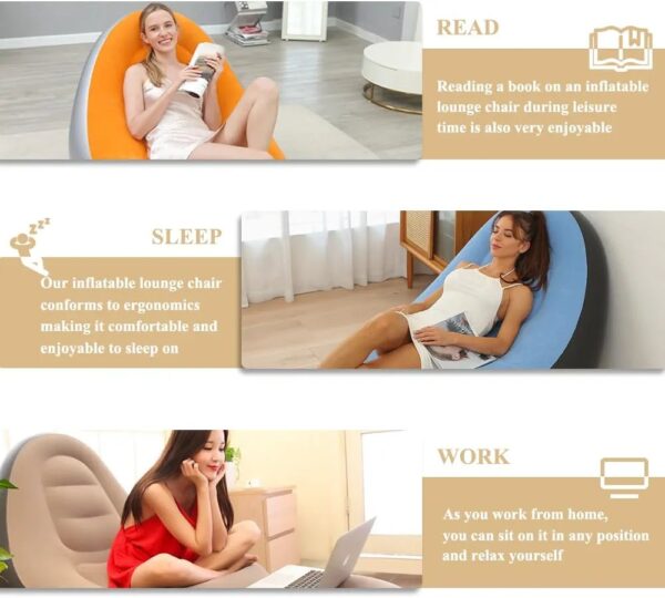 Inflatable Deluxe Lounge Lounger Chair With Ottoman Foot stool Seat Relax Couch - Image 5