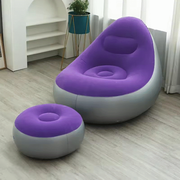 Inflatable Deluxe Lounge Lounger Chair With Ottoman Foot stool Seat Relax Couch Purple with a Free Pump