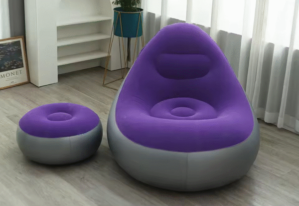 Inflatable Deluxe Lounge Lounger Chair With Ottoman Foot stool Seat Relax Couch Purple with a Free Pump - Image 2