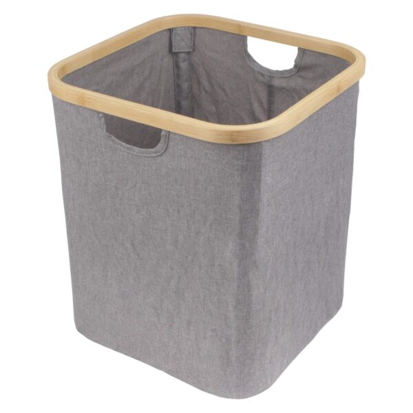 Foldable Bamboo Laundry Basket without Lid - Decor Essentials for Any Room - Medium - Square - Gray - Image 3