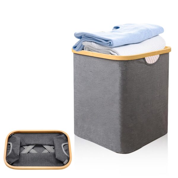 Foldable Bamboo Laundry Basket without Lid - Decor Essentials for Any Room - Medium - Square - Gray