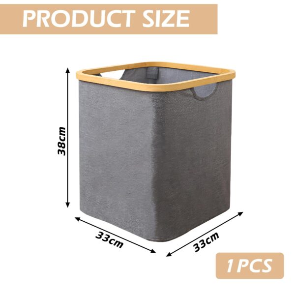 Foldable Bamboo Laundry Basket without Lid - Decor Essentials for Any Room - Medium - Square - Gray - Image 7
