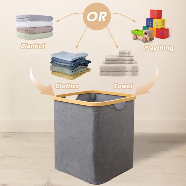 Foldable Bamboo Laundry Basket without Lid - Decor Essentials for Any Room - Medium - Square - Gray - Image 8