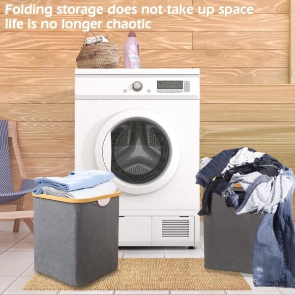 Foldable Bamboo Laundry Basket without Lid - Decor Essentials for Any Room - Medium - Square - Gray - Image 2