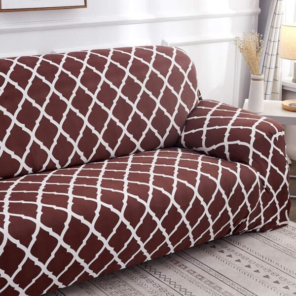 Sofa Covers 6 Seaters 3,2,1 Stretch Fabric, Full Cover Protector Couch - Print Brown - Image 5