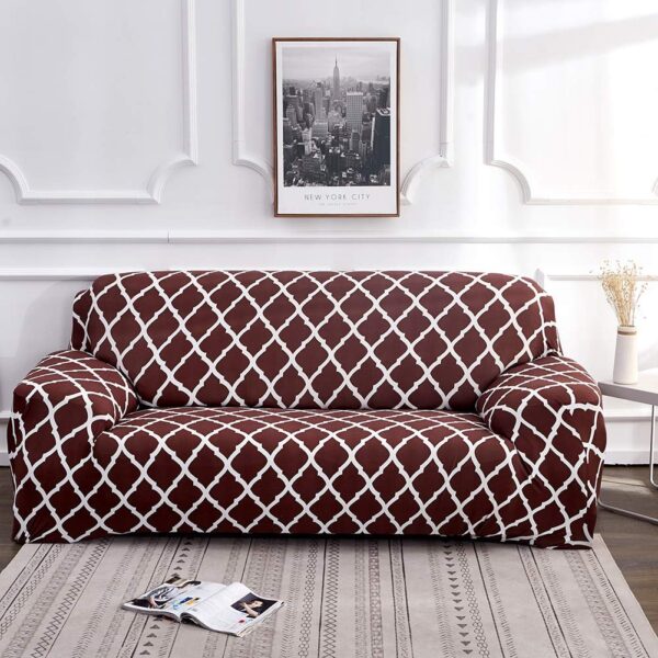 Sofa Covers 6 Seaters 3,2,1 Stretch Fabric, Full Cover Protector Couch - Print Brown - Image 3