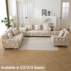 Sofa Covers 6 Seaters 3,2,1 Stretch Fabric, Full Cover Protector Couch - Buff Brown