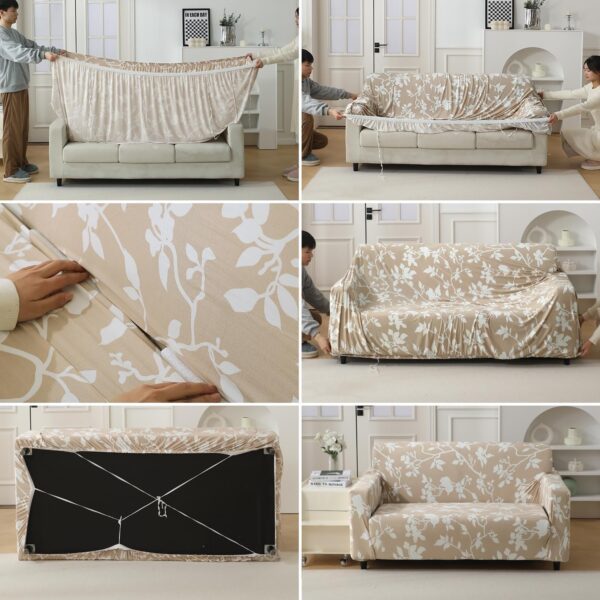 Sofa Covers 6 Seaters 3,2,1 Stretch Fabric, Full Cover Protector Couch - Buff Brown - Image 2