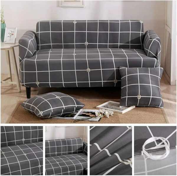 Sofa Covers 6 Seaters 3,2,1 Stretch Fabric, Full Cover Protector Couch - Gray - Image 2