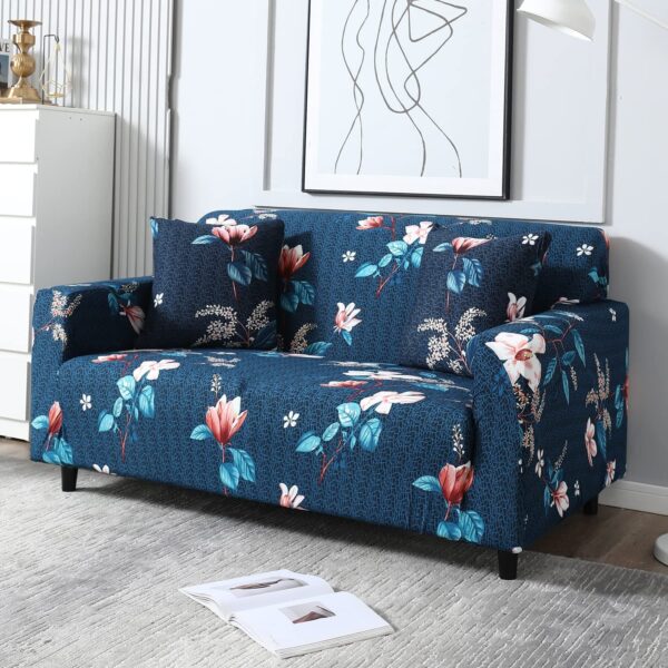 Sofa Covers for Chairs 6 Seaters 3,2,1 Stretch Fabric - Blue Flower - Image 7