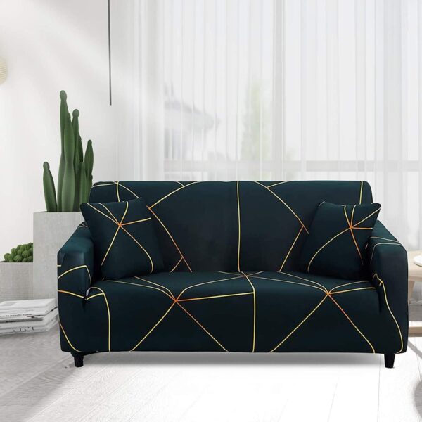 Sofa Covers 6 Seaters 3,2,1 Stretch Fabric, Full Cover Protector Couch - Green Gold Prism - Image 4