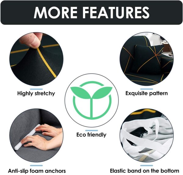 Sofa Covers 6 Seaters 3,2,1 Stretch Fabric, Full Cover Protector Couch - Green Gold Prism - Image 9