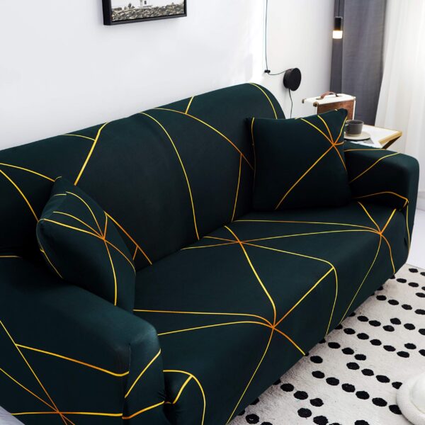 Sofa Covers 6 Seaters 3,2,1 Stretch Fabric, Full Cover Protector Couch - Green Gold Prism - Image 8