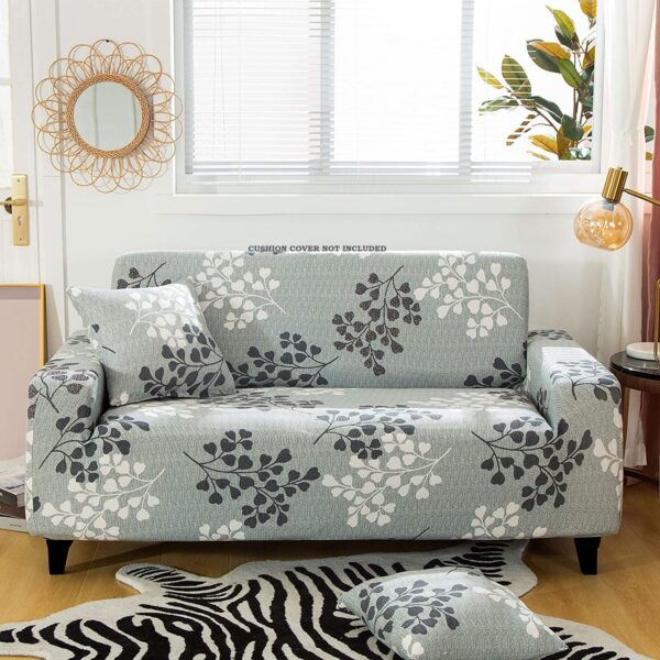 Sofa Covers 6 Seaters 3,2,1 Stretch Fabric, Full Cover Protector Couch - Grey Petals - Image 2
