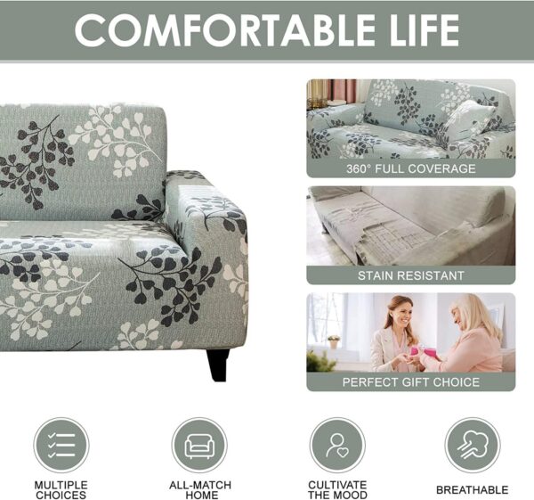 Sofa Covers 6 Seaters 3,2,1 Stretch Fabric, Full Cover Protector Couch - Grey Petals - Image 3
