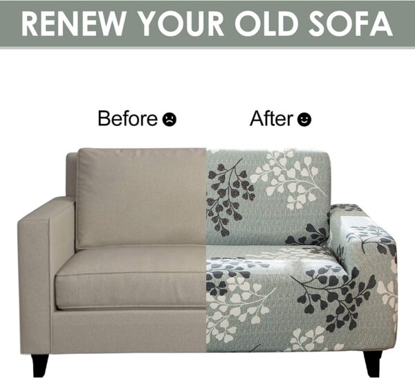 Sofa Covers 6 Seaters 3,2,1 Stretch Fabric, Full Cover Protector Couch - Grey Petals - Image 6