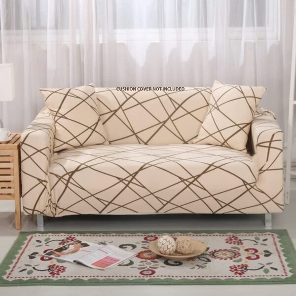 Sofa Covers 6 Seaters 3,2,1 Stretch Fabric, Full Cover Protector Couch - Beige Line sofa set chair covers - Image 2