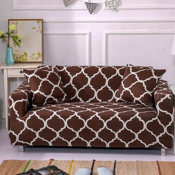Sofa Covers 6 Seaters 3,2,1 Stretch Fabric, Full Cover Protector Couch - Print Brown - Image 2